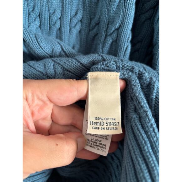 L.L. Bean Women’s Chunky Cable Knit Blue Split Neck Long Sleeve Sweater Large - Picture 6 of 7